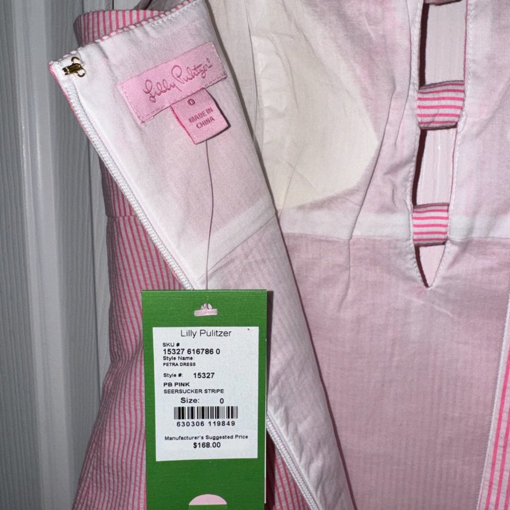 NEW WITH TAGS- Lilly Pulitzer Pink Seersucker Bow Cutout dress - Picture 4 of 6